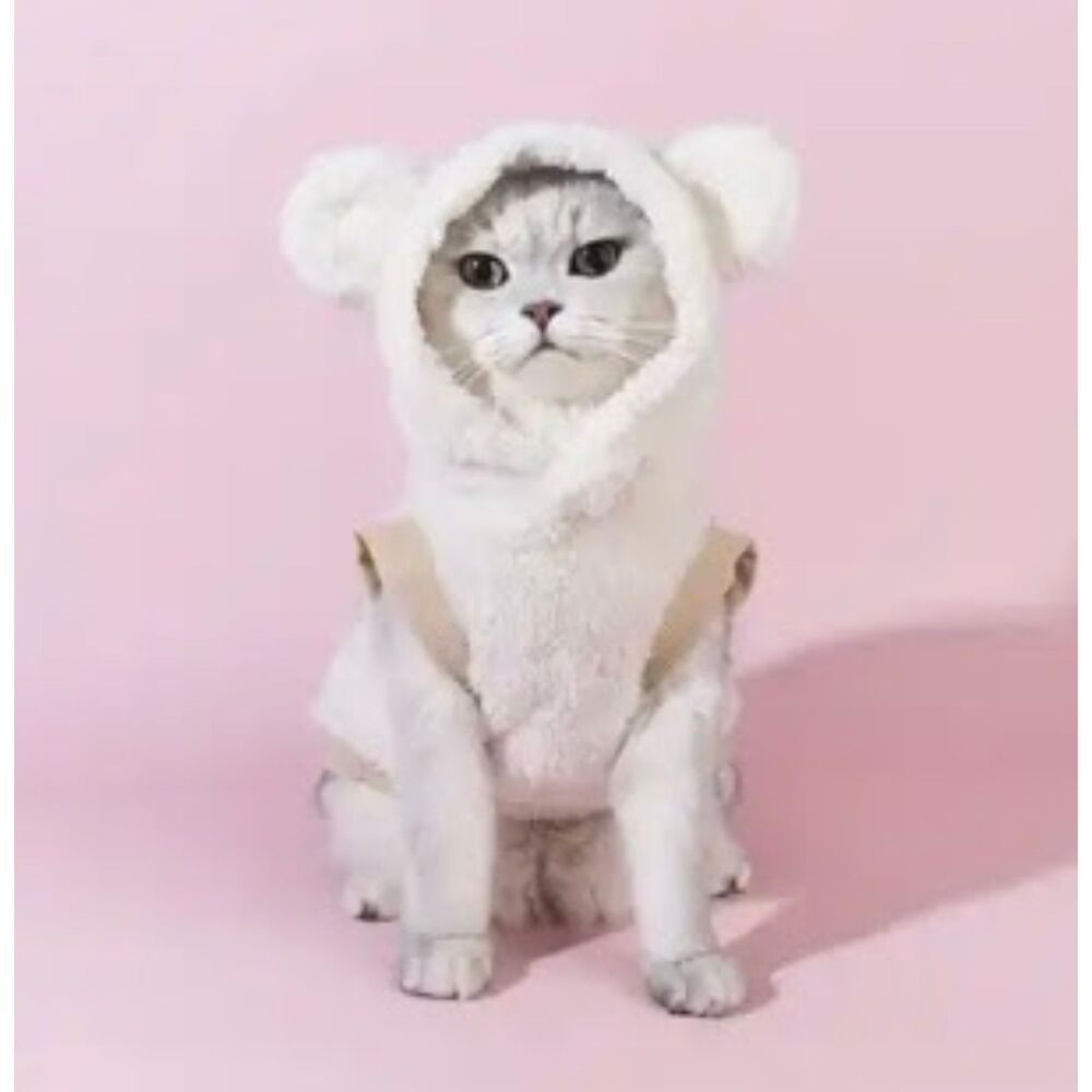 white berber fleece cat hoodie with bear ears size med